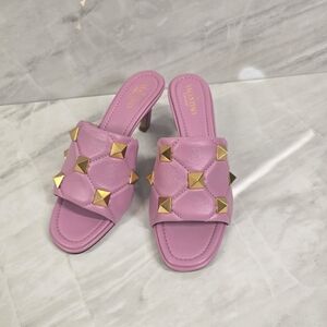 Valentino Garavani Pink Gold Stud Quilted Sandals
